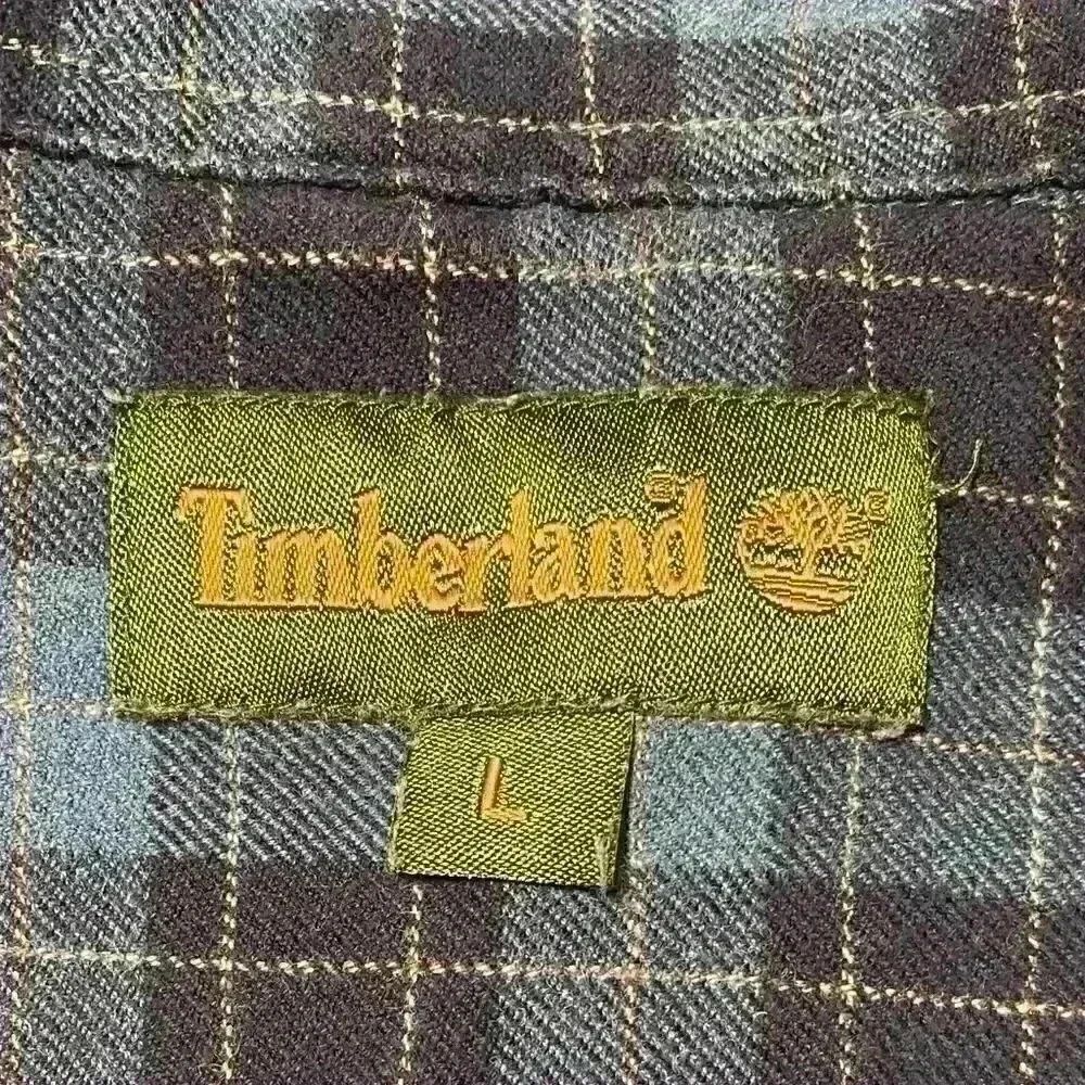Timberland Flannel Men’s Large Blue Plaid Cotton Blend Long Sleeve Button Down - Picture 7 of 8